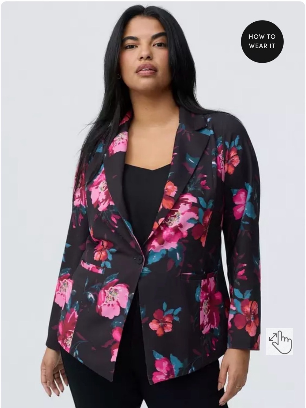 Torrid NWT Studio Crepe Blazer-Blushing Blooms Floral Black-Size 00 M/L